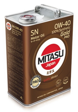 Масло моторное MITASU GOLD PAO SN 0W-40 ILSAC GF-5 100% Synthetic 