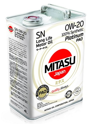 Масло моторное MITASU PLATINUM PAO SN 0W-20 100% Synthetic 