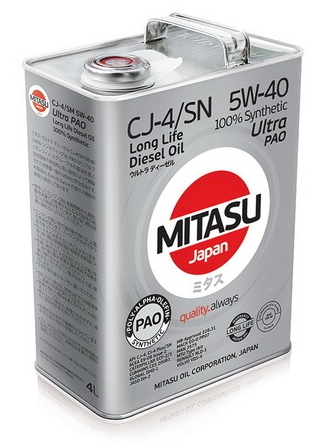 Масло моторное дизельное MITASU ULTRA PAO DIESEL CJ-4/SN 5W-40 100% Synthetic 