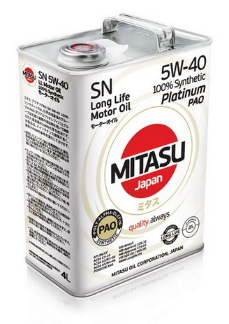 Масло моторное MITASU PLATINUM PAO SN 5W-40 100% Synthetic 